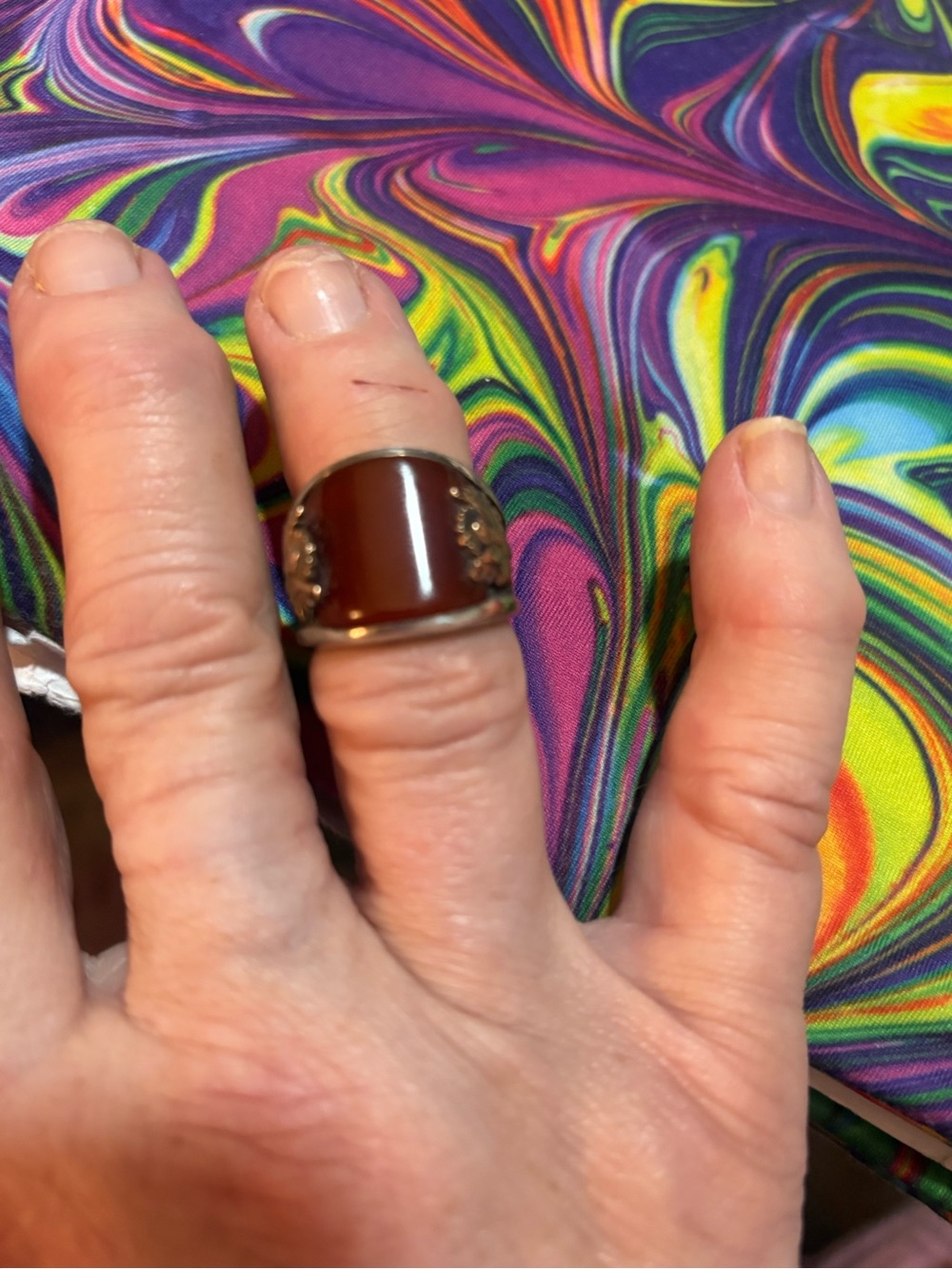 Sterling-14k Cuff reign with Carnelian stone, Elaborate Accents